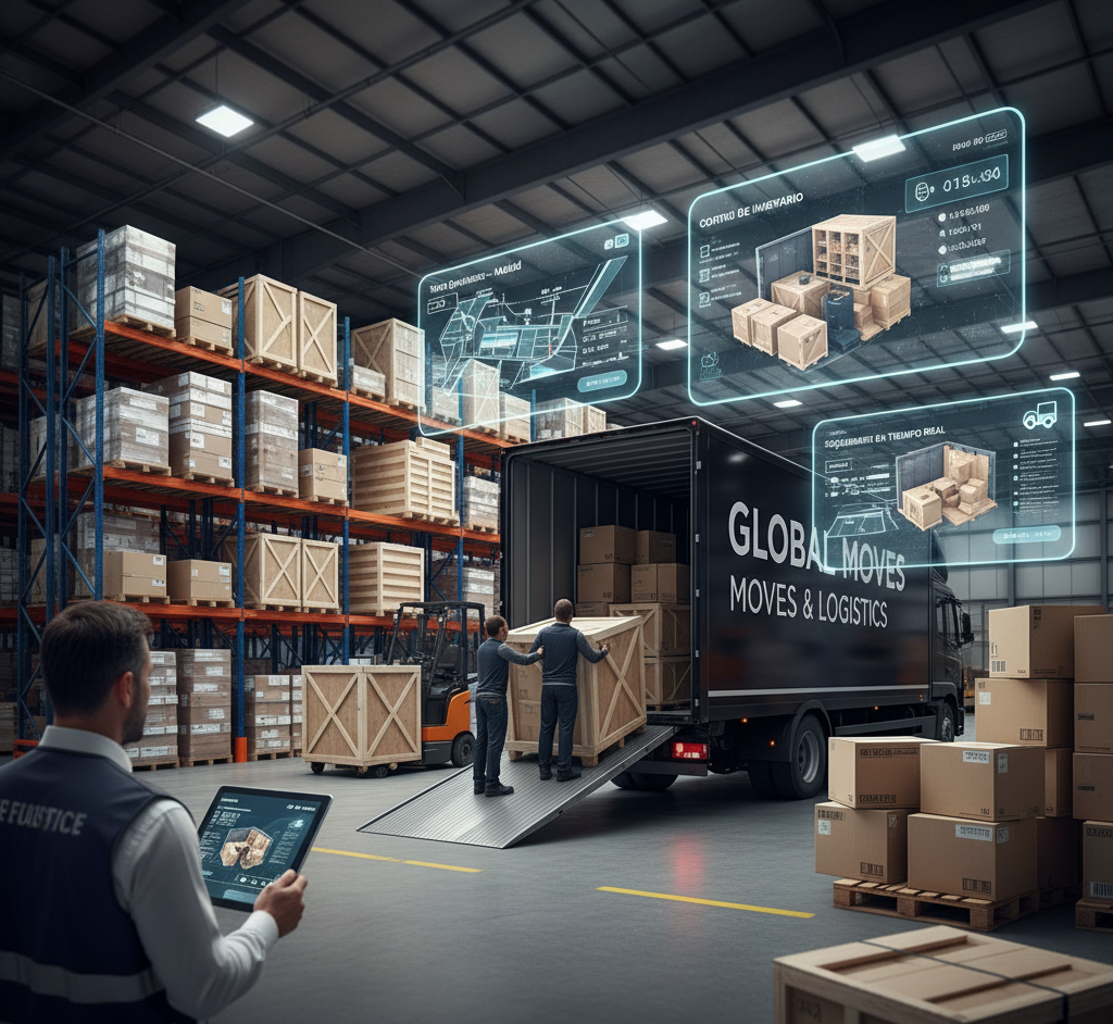 instalación logística moderna con sistemas de almacenaje automatizados y gestión de inventario